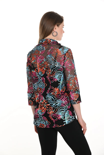 Frank Lyman Black/Multi Abstract Lightweight Mesh Jacket 256278