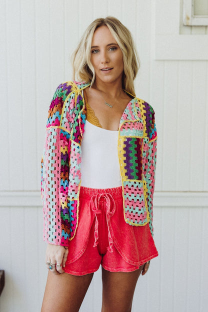 Colorwaves Crochet Cardigan - Pink