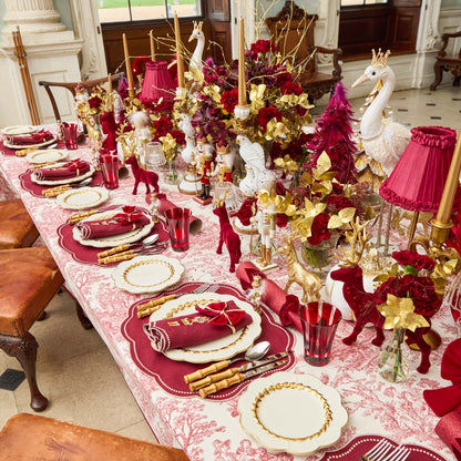 Burgundy Gold Bow Garland Linen Napkins (Set of 4)