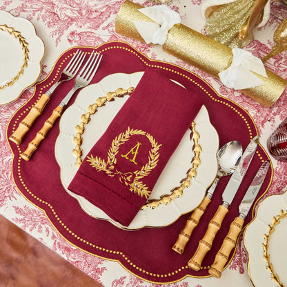 Burgundy Gold Bow Garland Linen Napkins (Set of 4)