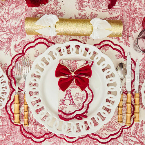 Burgundy Claudette Toile Placemats & Napkins (Set of 4)