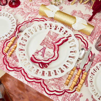 Burgundy Claudette Toile Placemats & Napkins (Set of 4)