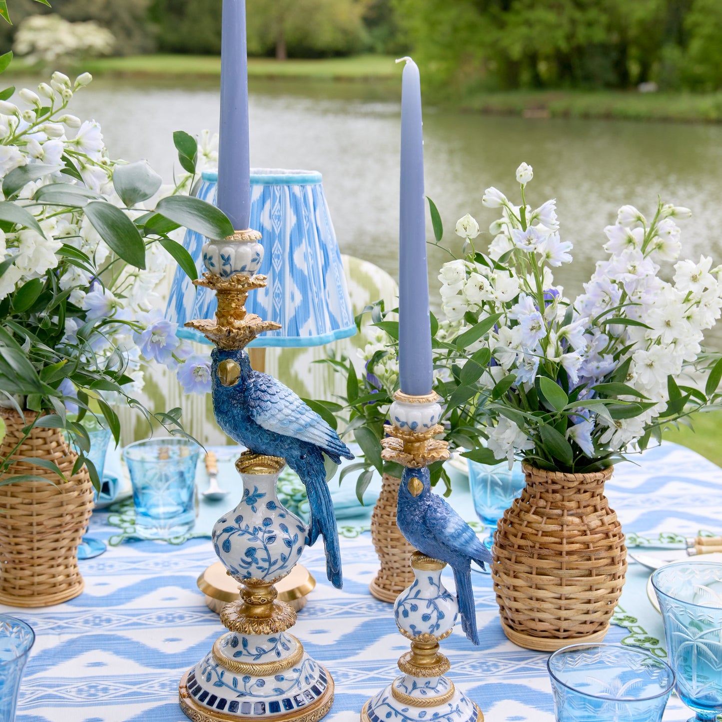 Small Blue Parrot Candle Holder (Pair)
