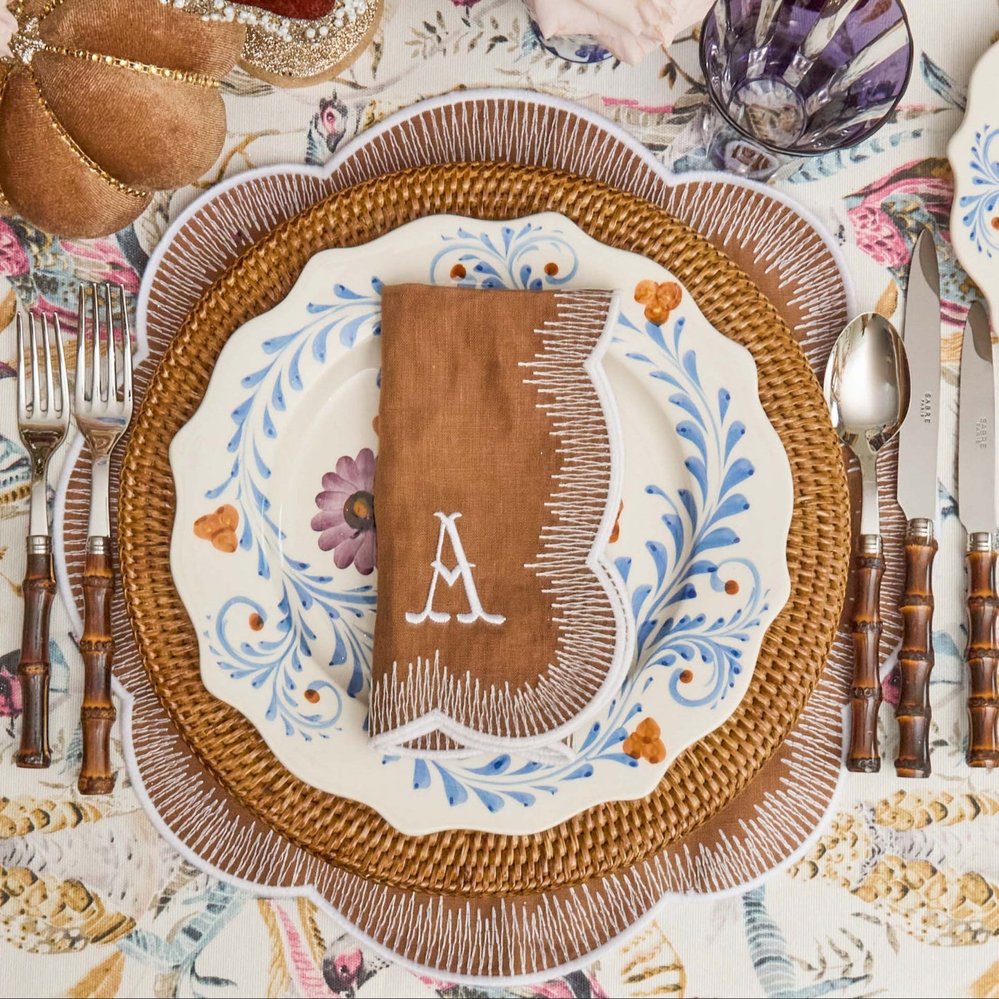 Caramel Alathea Linen Placemats & Napkins (Set of 4)