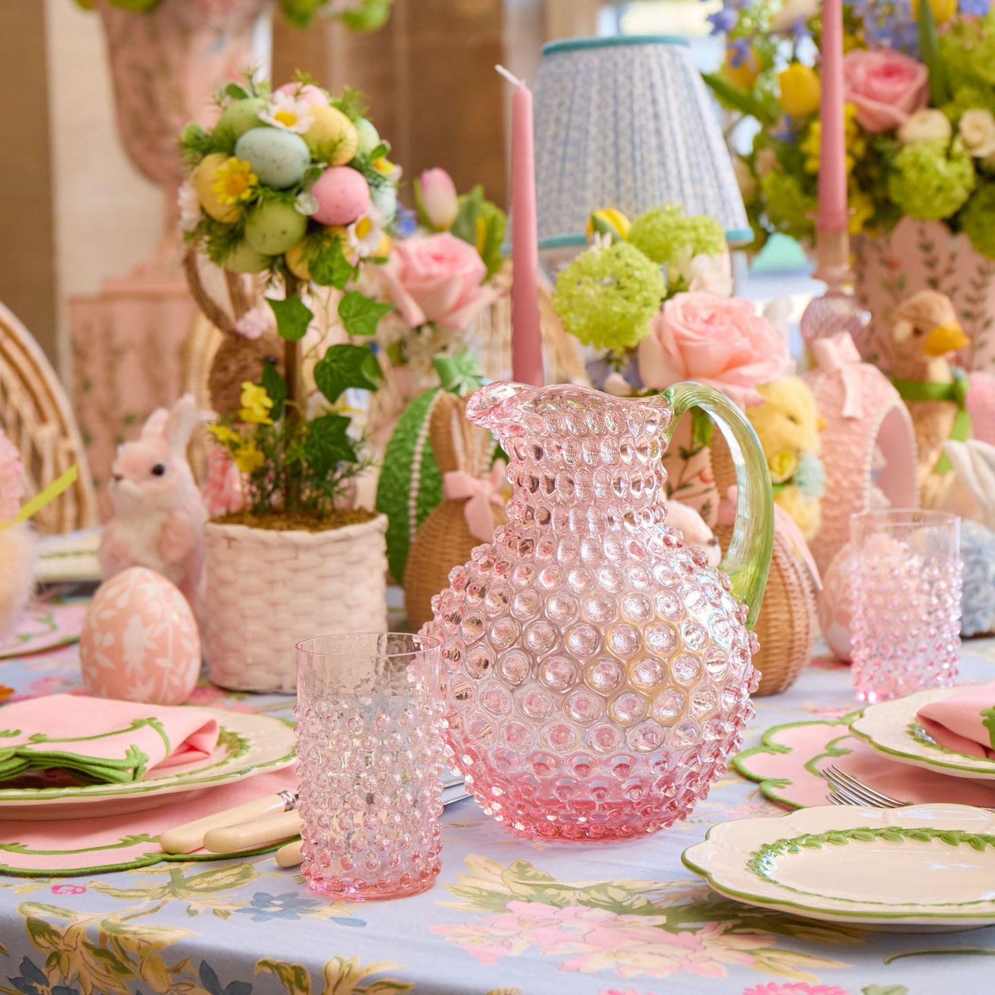 Rose Hobnail Jug with Emerald Handle