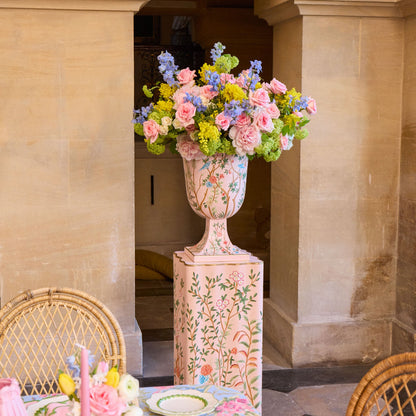 Pink Chinoiserie Tole Urn & Pedestal