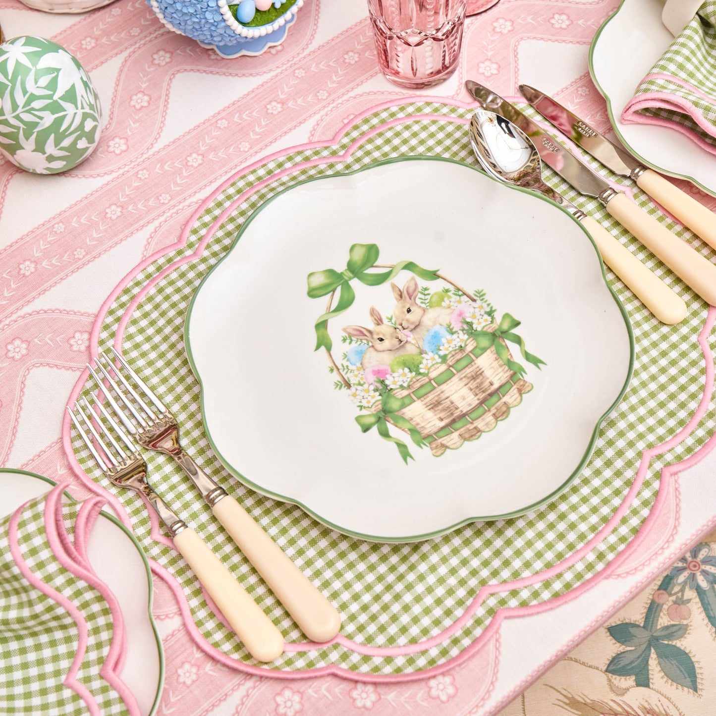 Green & Pink Eloise Gingham Placemats & Napkins (Set of 4)