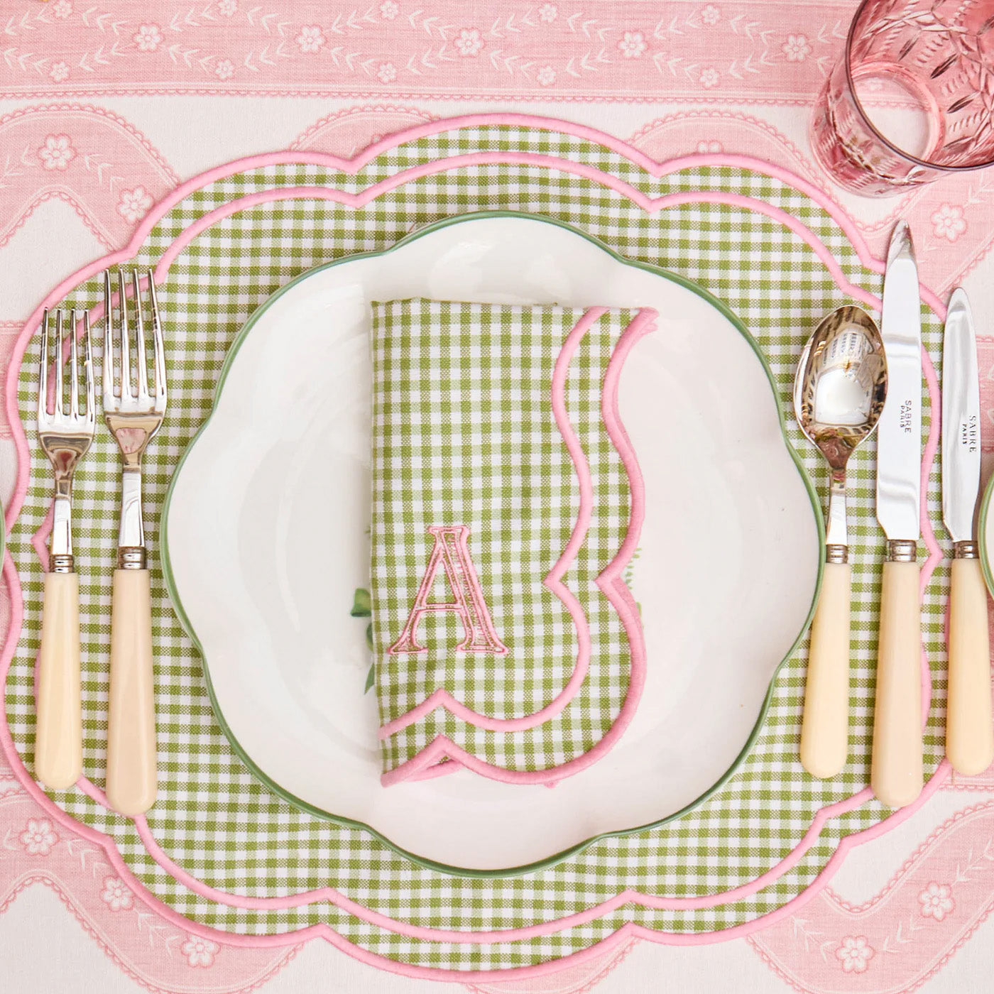 Green & Pink Eloise Gingham Placemats & Napkins (Set of 4)