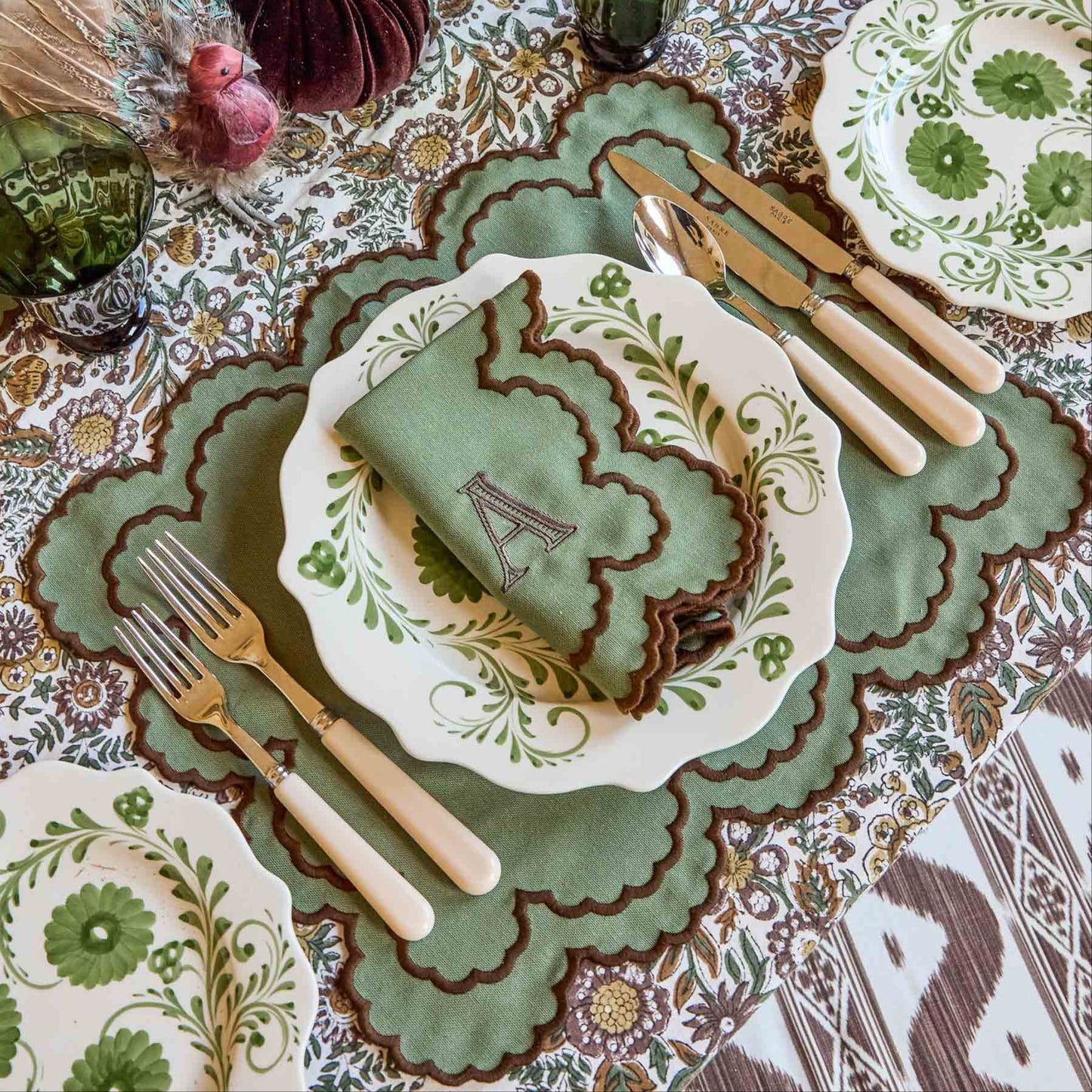 Green & Brown Charlotte Placemats & Napkins (Set of 4)