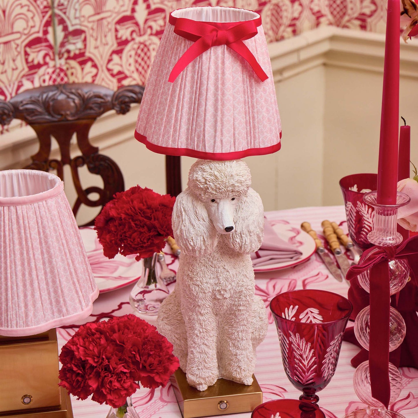 Fifi Poodle Rechargeable Lamp with Pink & Red Lotus Bow Shade (18cm)