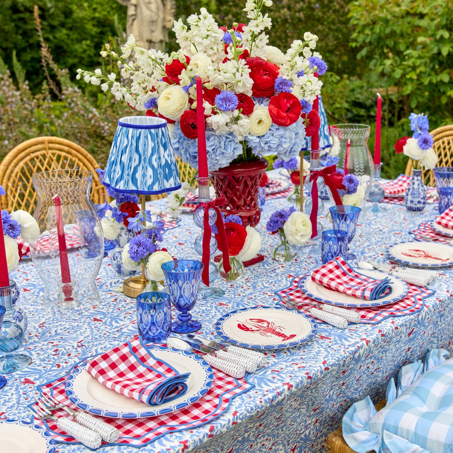Blue & Red Ethel Blockprint Tablecloth