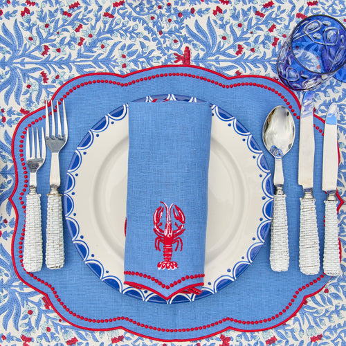 Blue & Red Eloise Linen Placemats & Lobster Napkins (Set of 4)