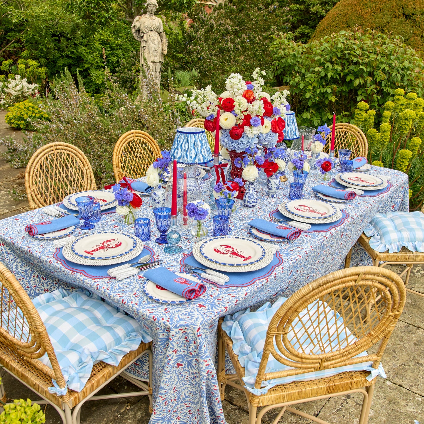 Blue & Red Ethel Blockprint Tablecloth