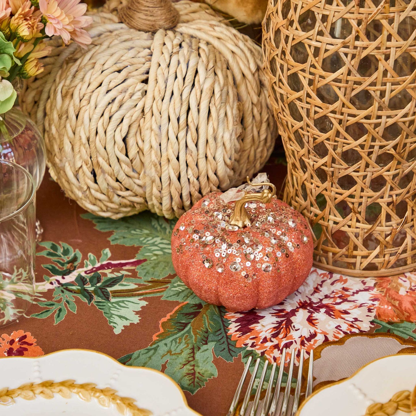 Small Orange Glitter Pumpkins (Set of 8)