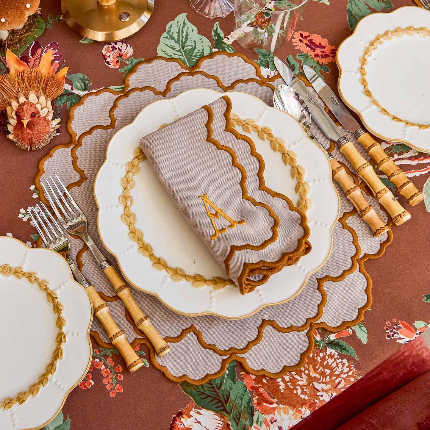 Taupe & Mustard Lily Placemats & Napkins (Set of 4)