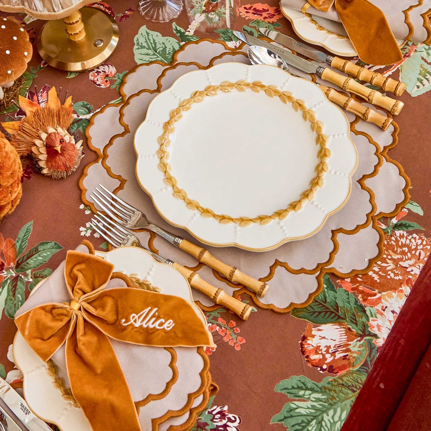 Taupe & Mustard Lily Placemats & Napkins (Set of 4)