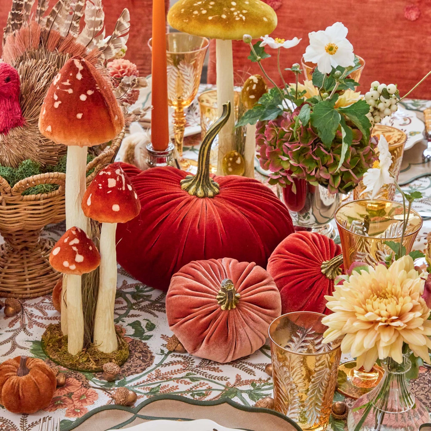 Large Burnt Orange Velvet Pumpkins (Set of 4)