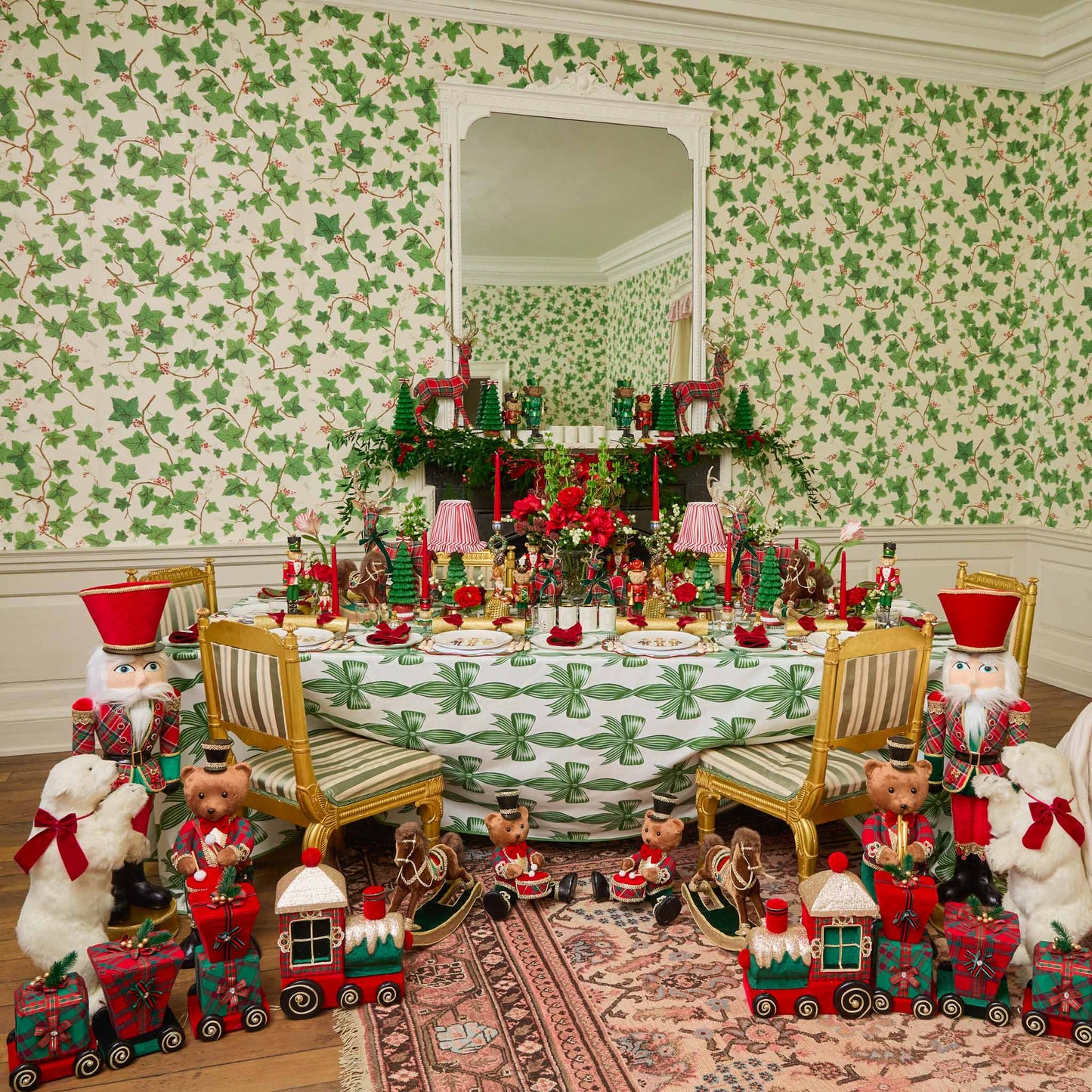 Green Bow Candycane Tablecloth