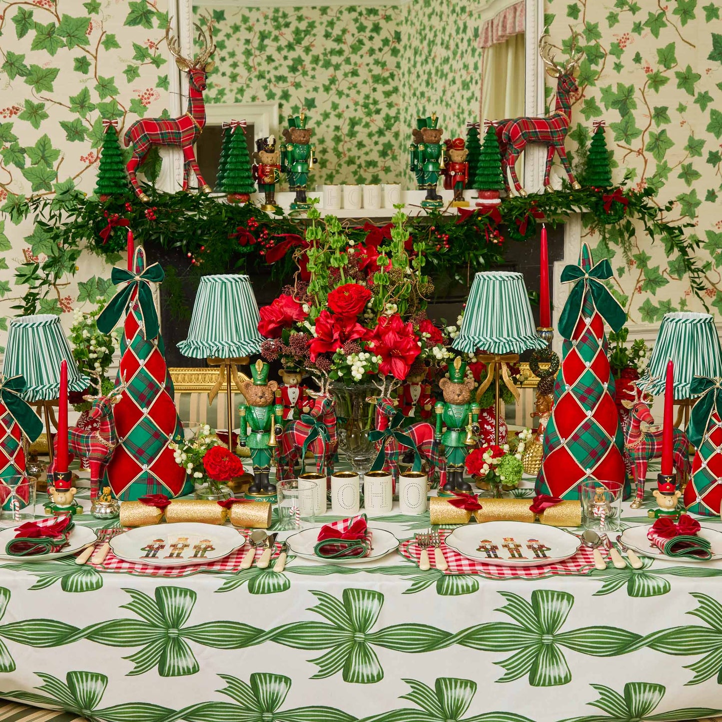Green Bow Candycane Tablecloth