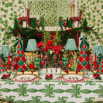 Green Bow Candycane Tablecloth
