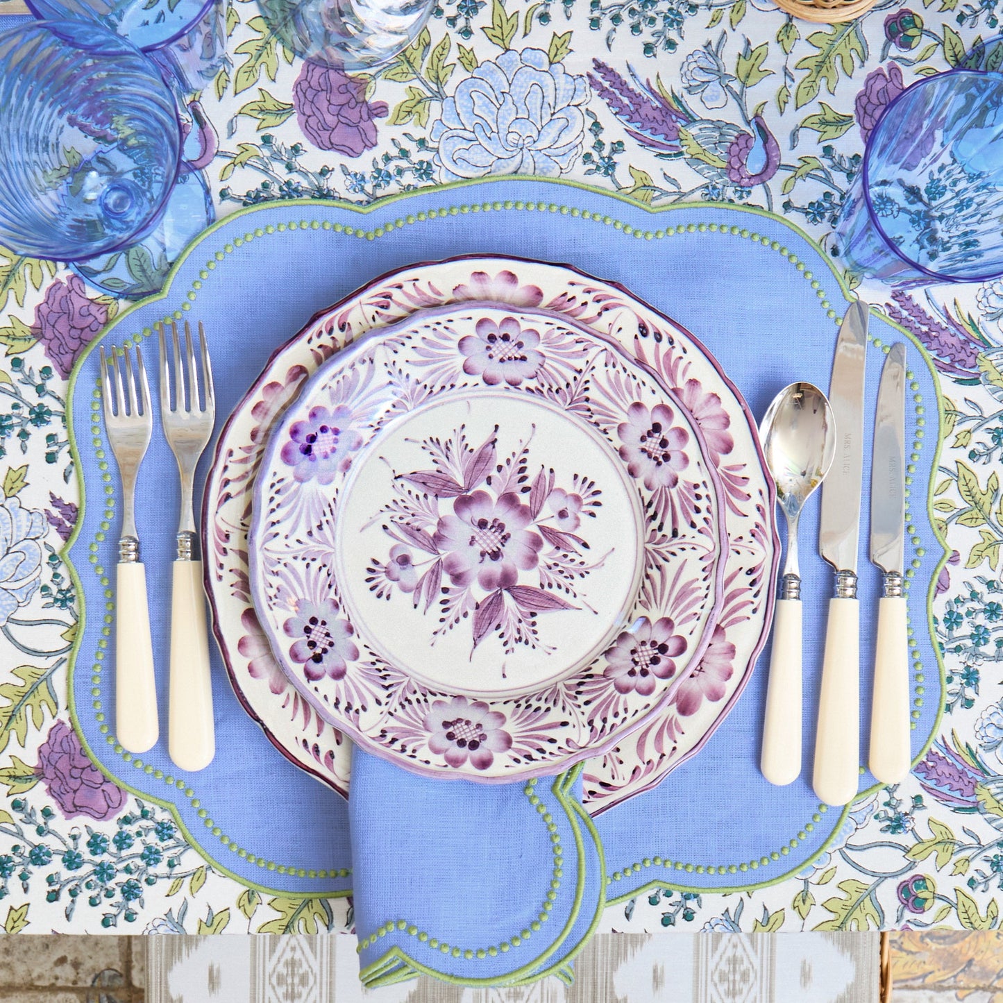 Bluebell & Green Eloise Linen Placemats & Napkins (Set of 4)