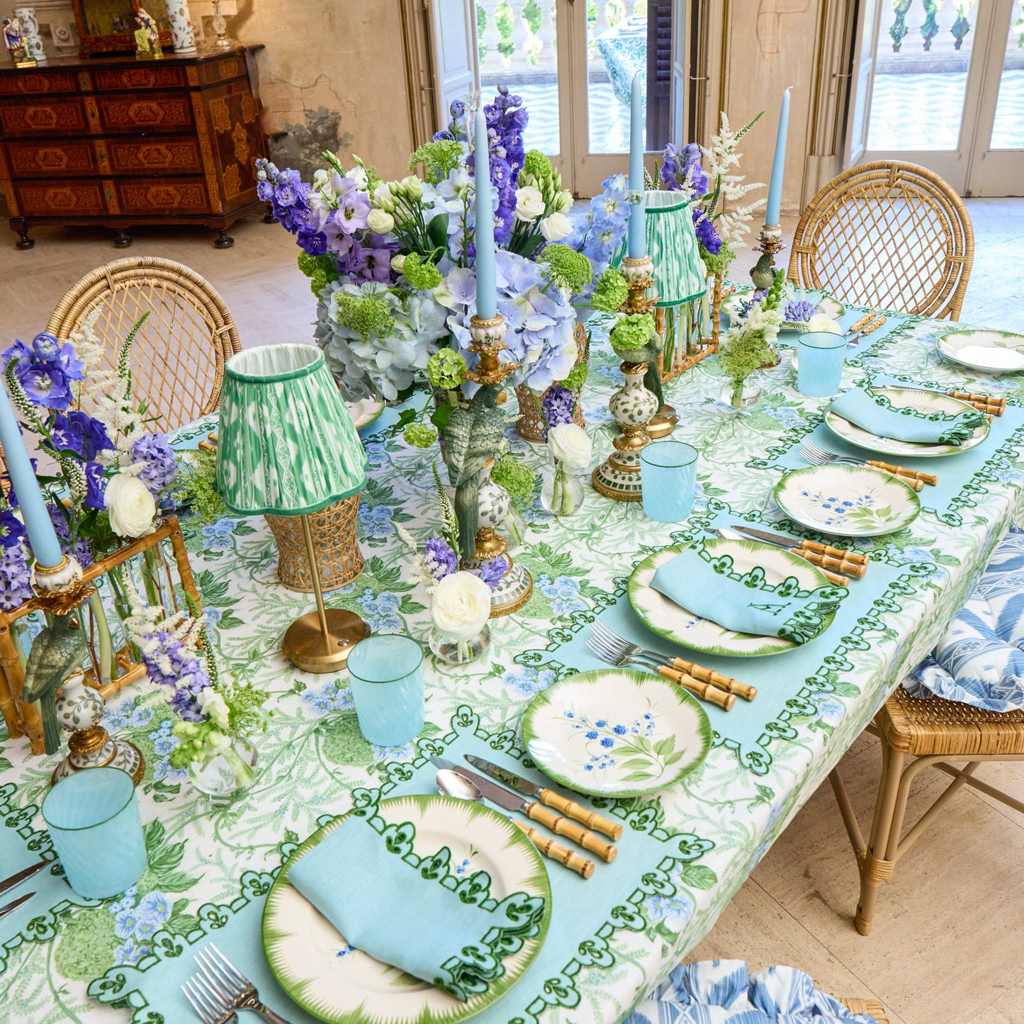 Blue & Green Sophia Waxed Placemats (Set of 4)