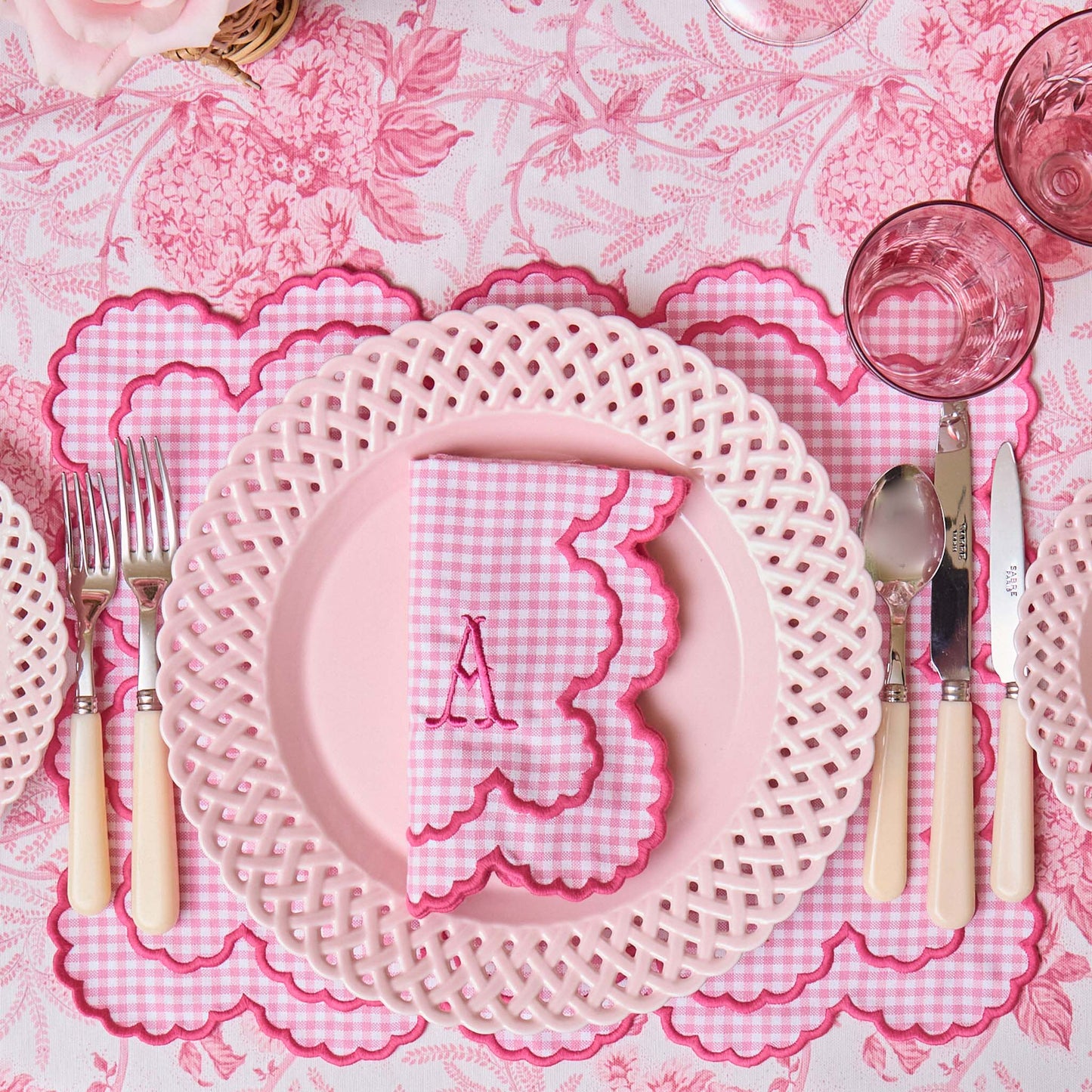 Pink Charlotte Gingham Placemats & Napkins (Set of 4)