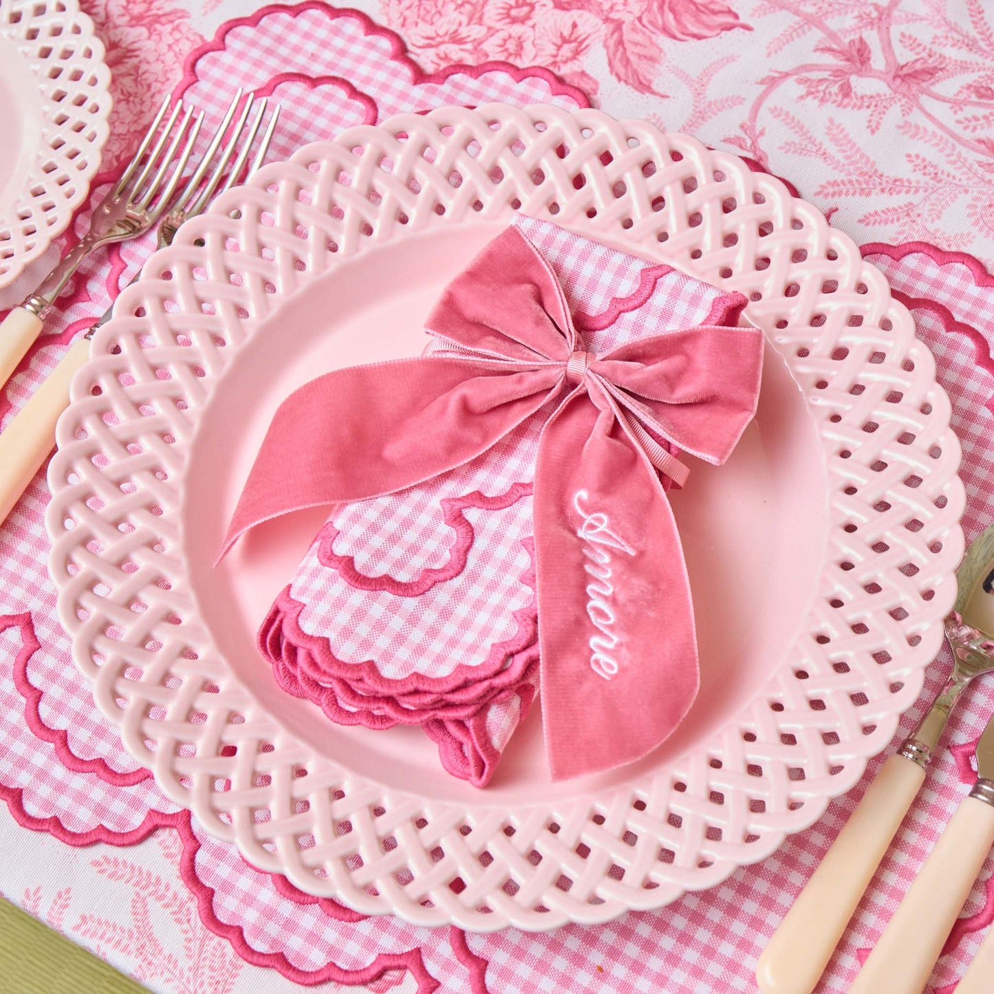 Pink Charlotte Gingham Placemats & Napkins (Set of 4)