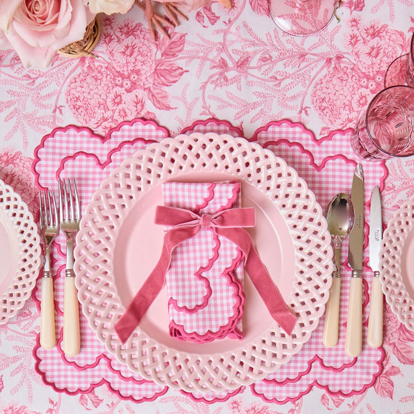 Pink Charlotte Gingham Placemats & Napkins (Set of 4)