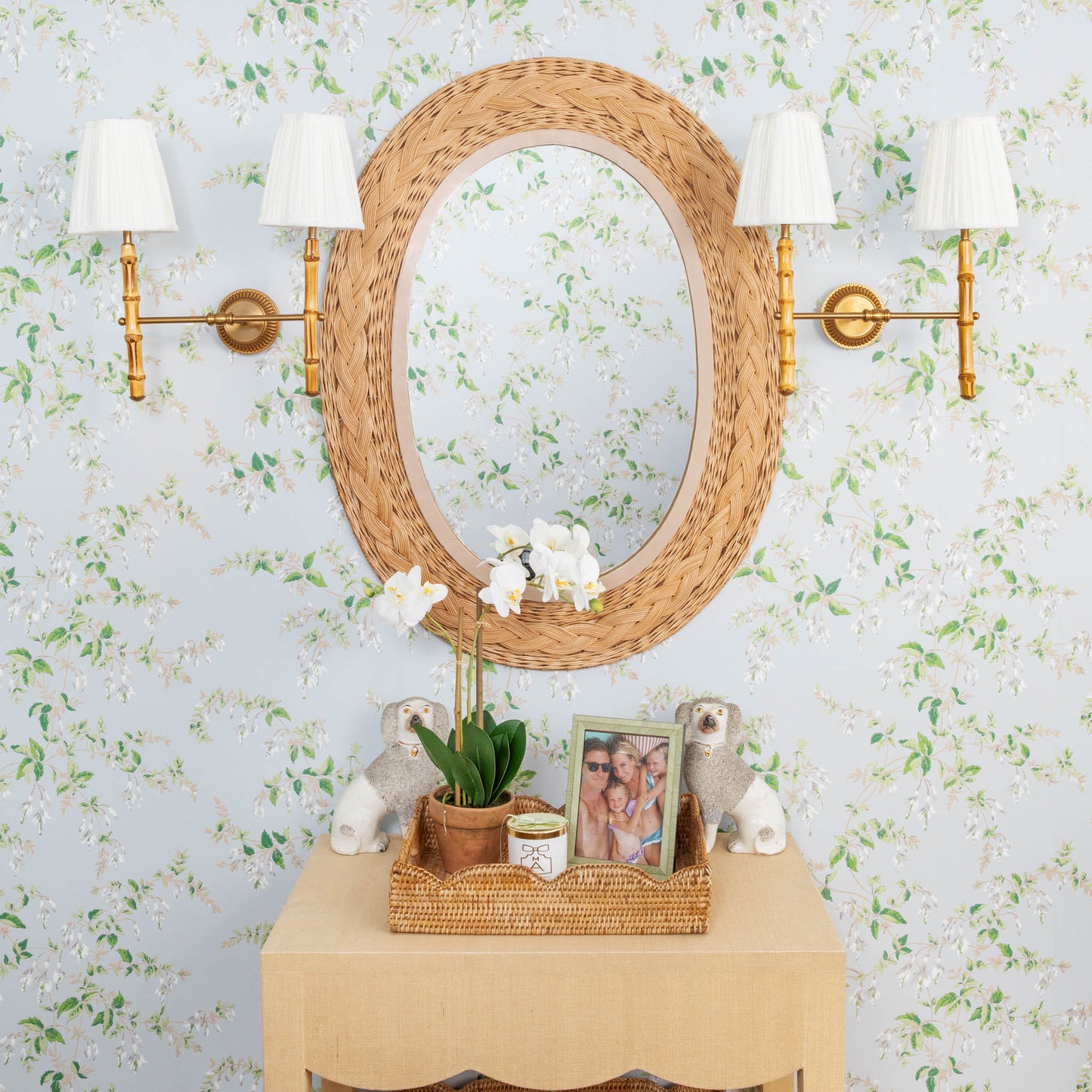 Bamboo Rechargeable Double Wall Light with Cream Shades (14cm)