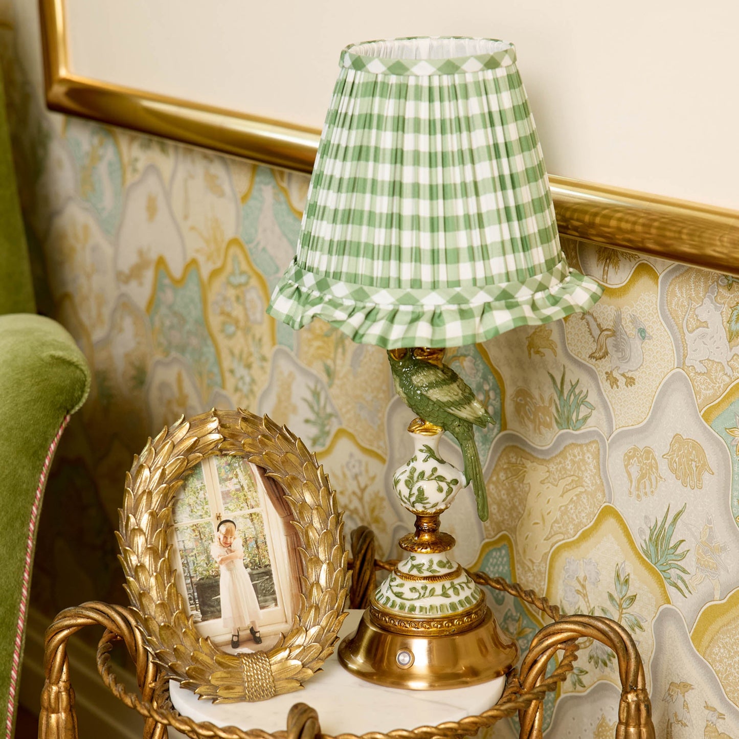 Olive Gingham Ruffle Lampshade (18cm)