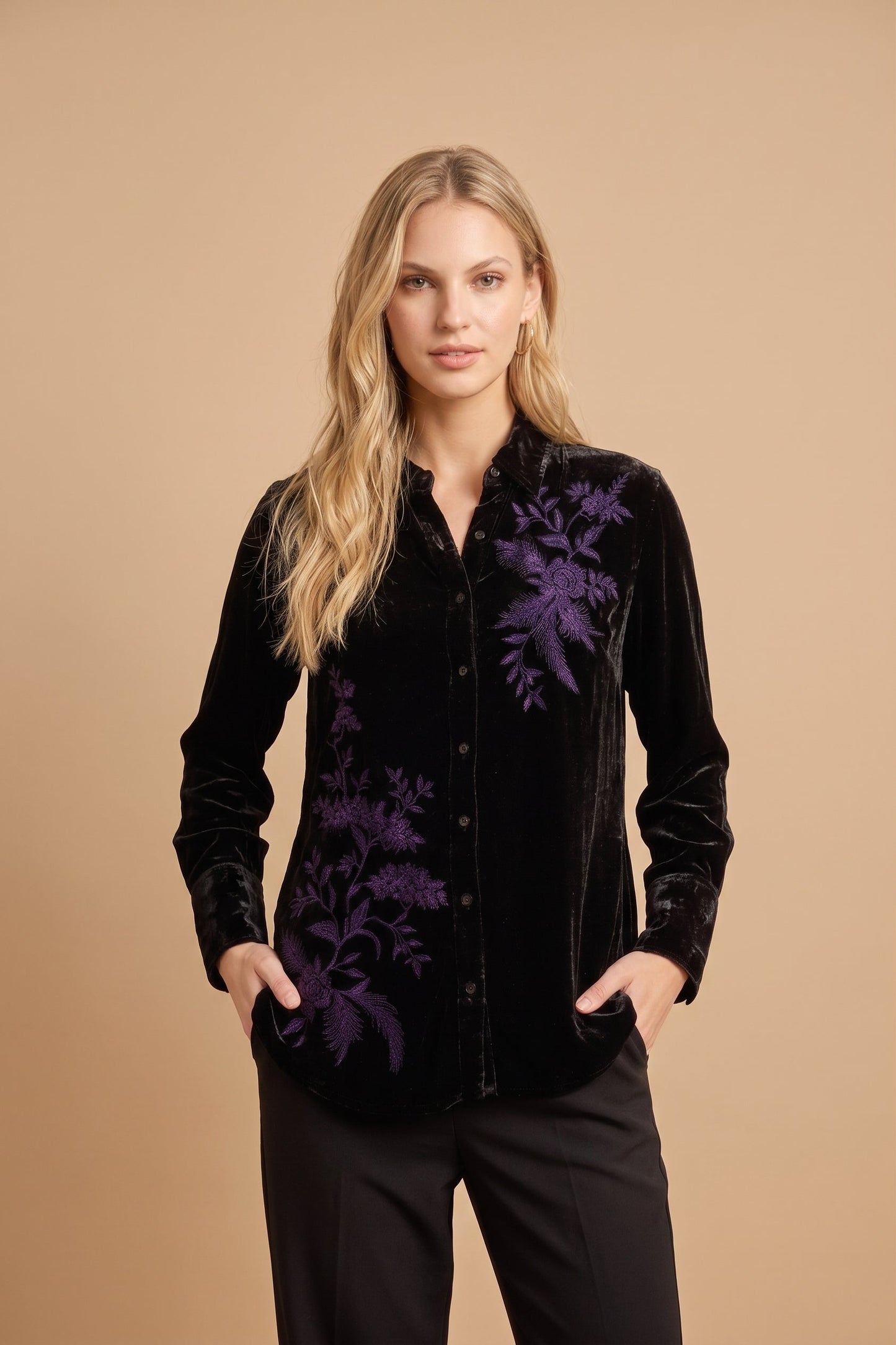 Johnny Was Molly Velvet Vintage Button Down Shirt J17525-O