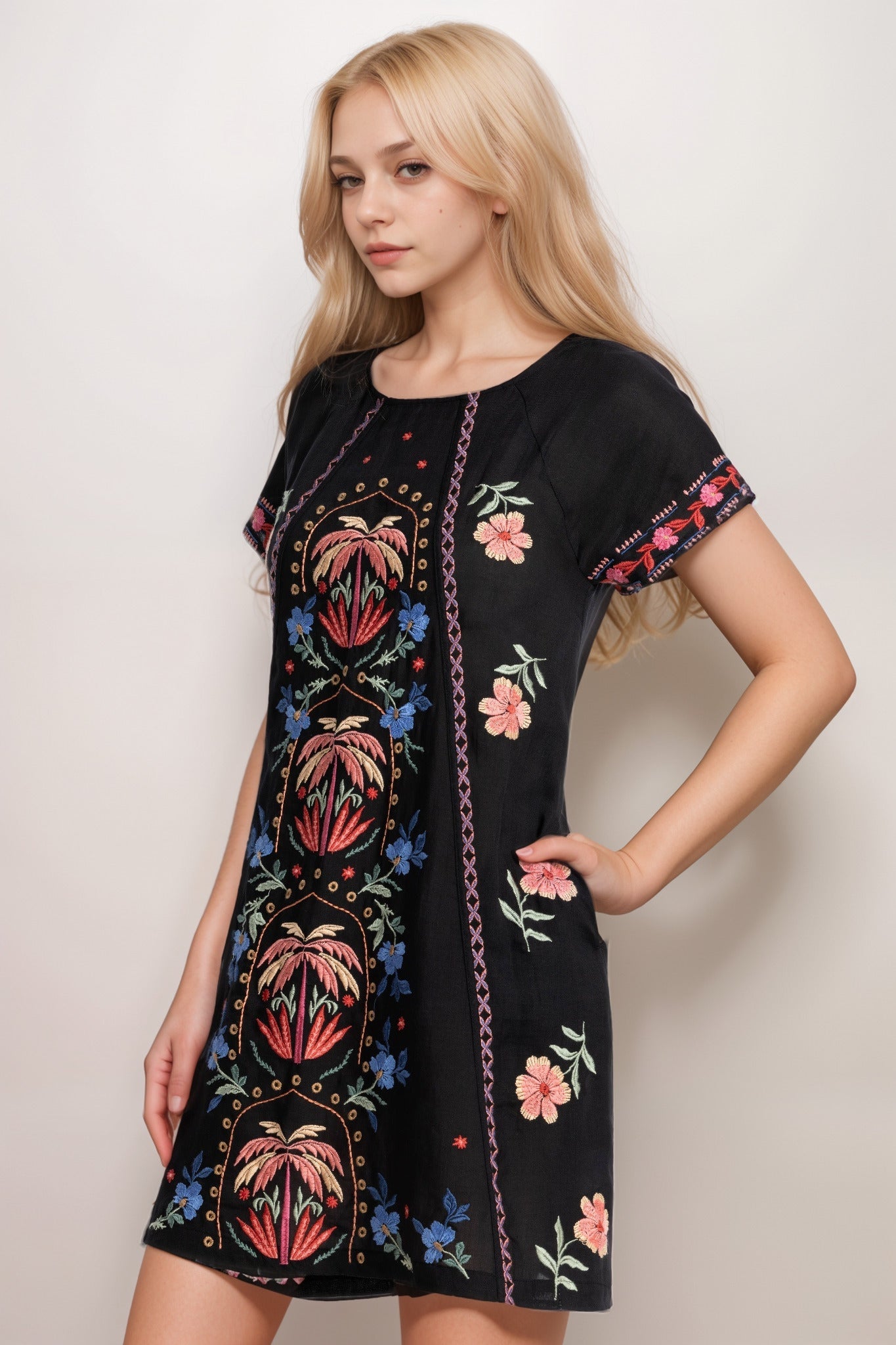 Johnny Was Workshop Black Isla Raglan Seamed Dress W33725-3