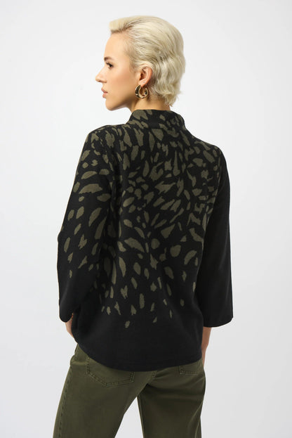 Joseph Ribkoff Black/Avocado Embellished Animal Print Sweater Top 253912