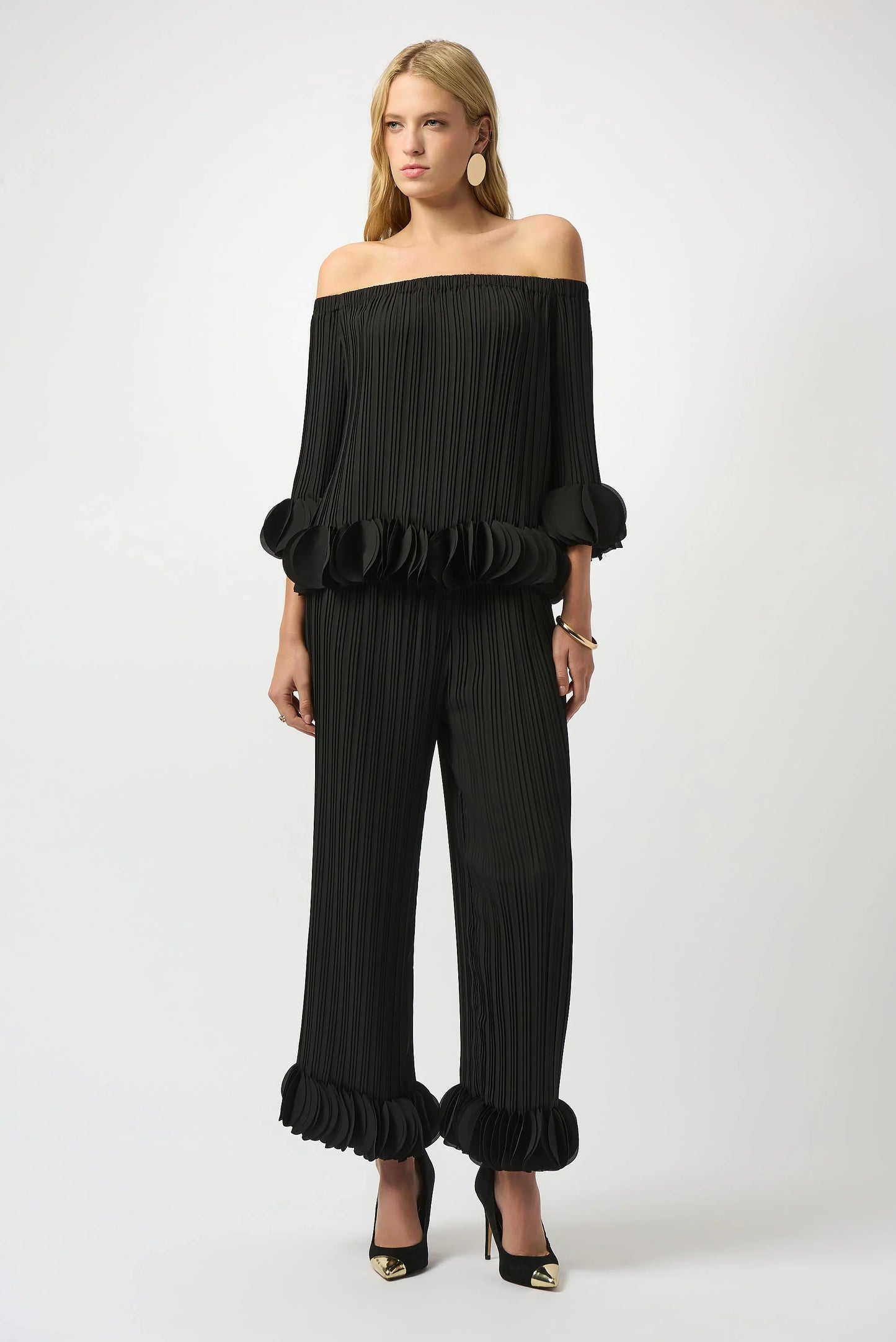 Joseph Ribkoff Black Lightweight Pleated Wide Leg Pants 253940