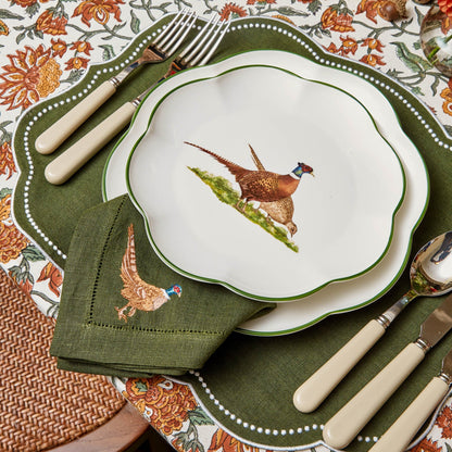Forest Green Pheasant Linen Napkins (Set of 4)