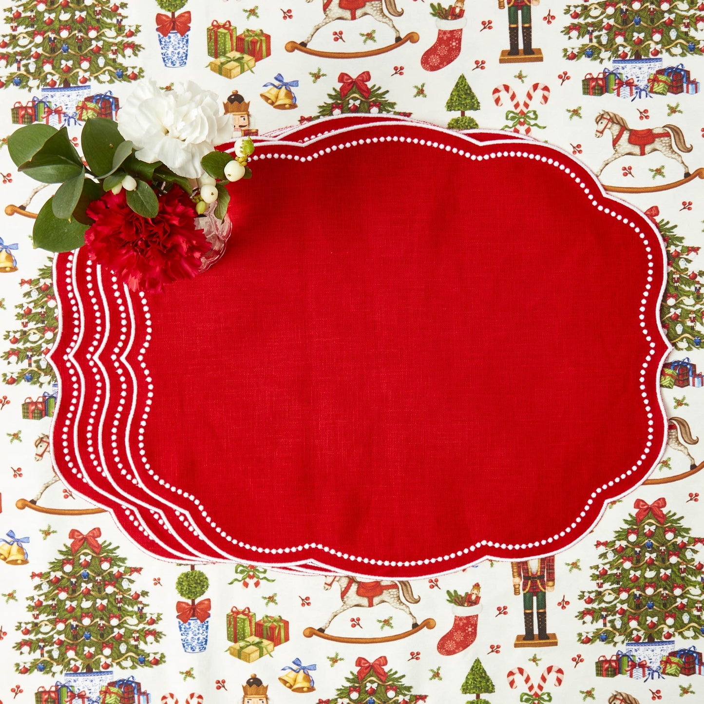 Red Eloise Linen Placemats (Set of 4)