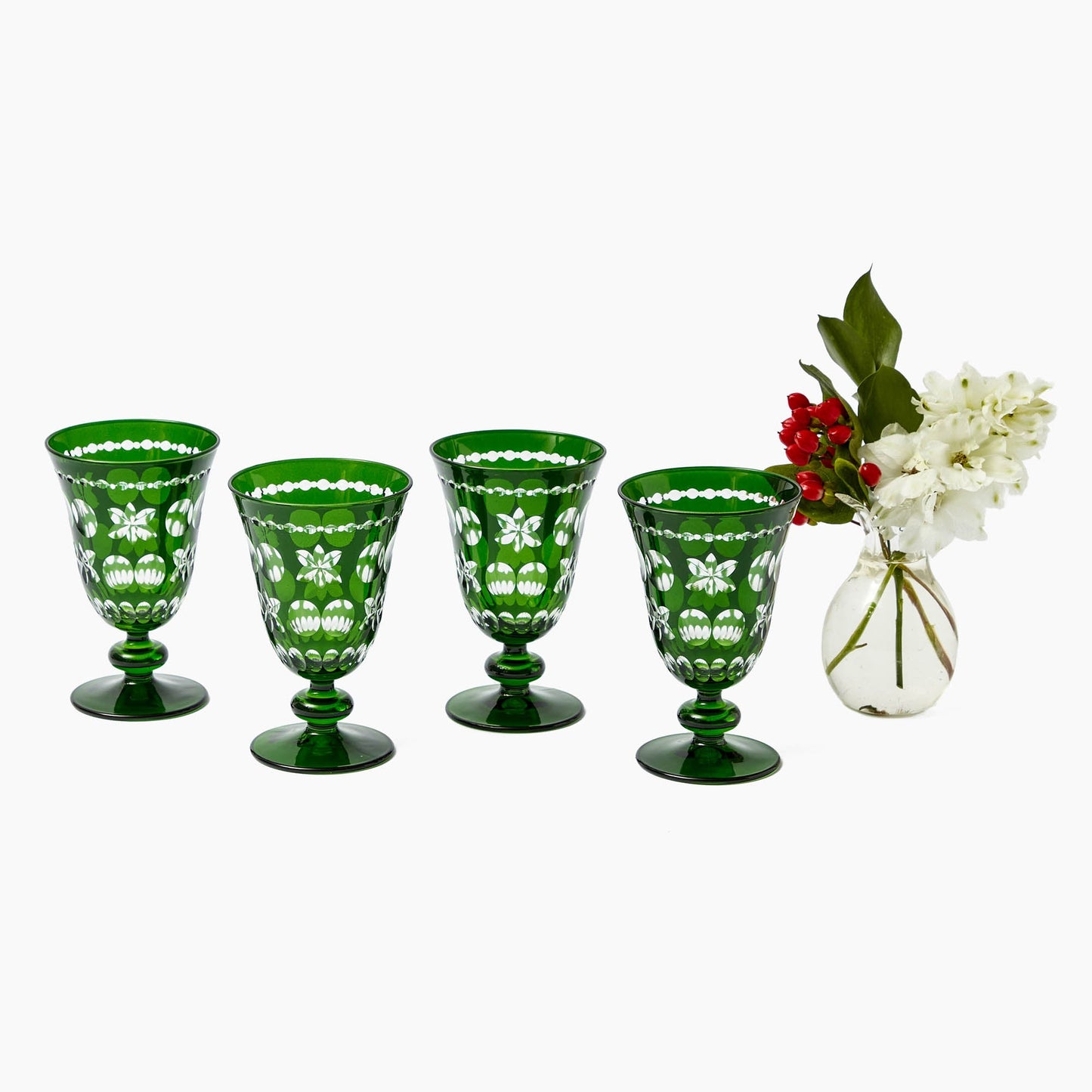 Emerald Anita Engraved Wine Glasses (Set of 4)