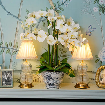 Glass Bardot Rechargeable Lamp with Cream Frilled Silk Shade (18cm)