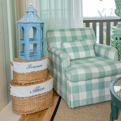 Blue Rattan & Tole Two Tier Pagoda Stand