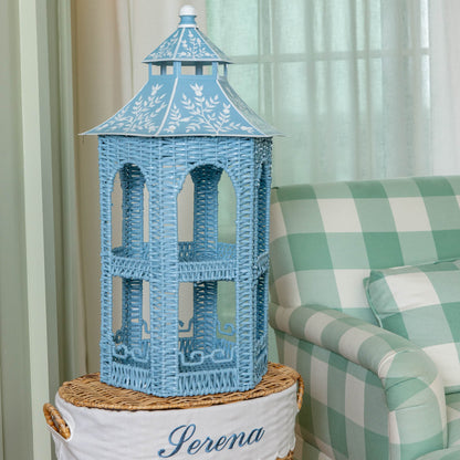Blue Rattan & Tole Two Tier Pagoda Stand