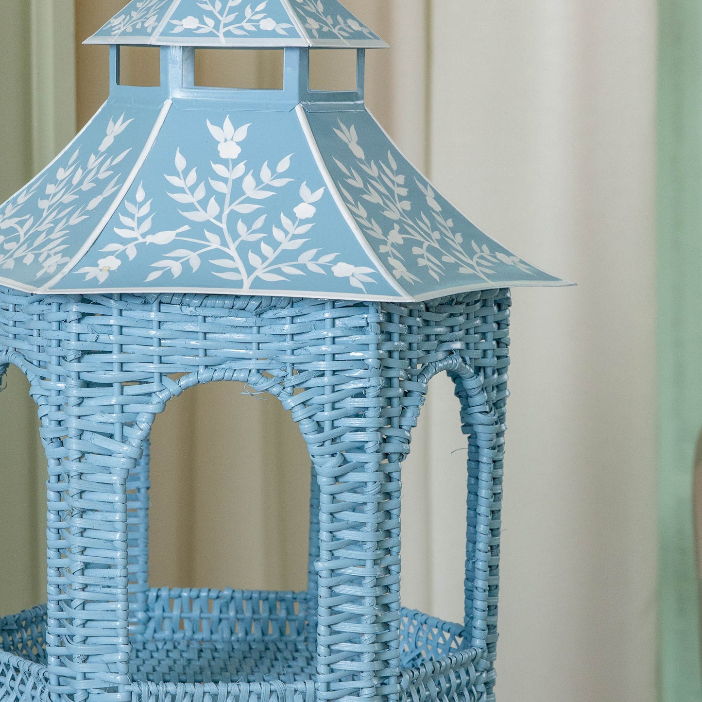 Blue Rattan & Tole Two Tier Pagoda Stand