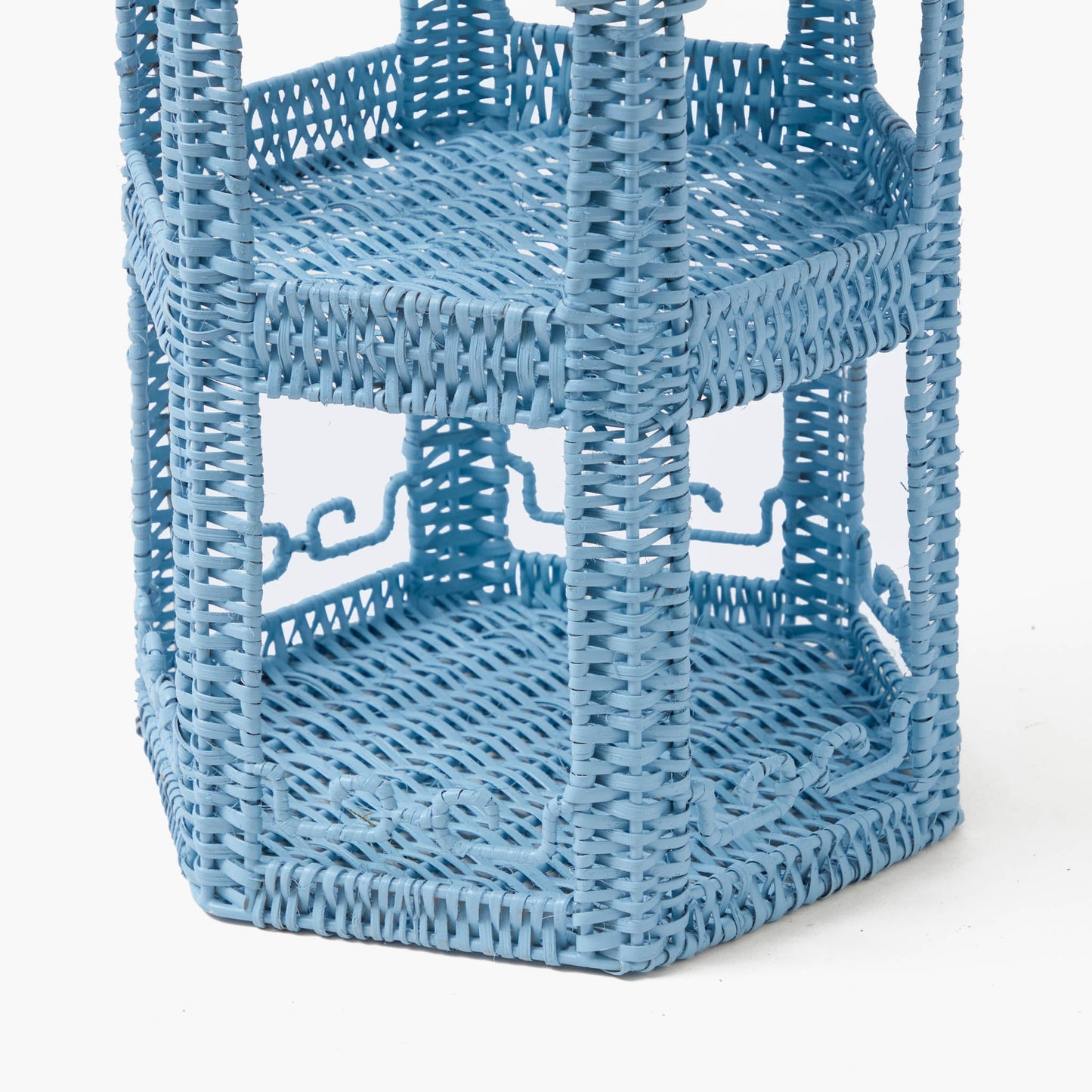 Blue Rattan & Tole Two Tier Pagoda Stand