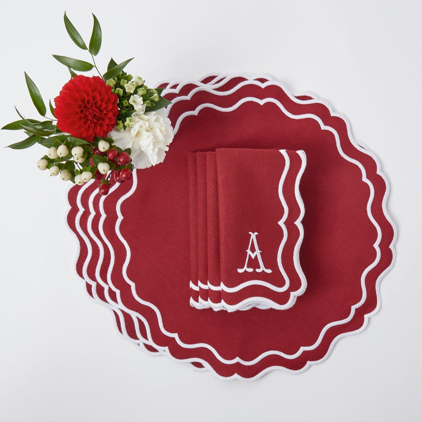 Berry Red Katherine Placemats & Napkins (Set of 4)