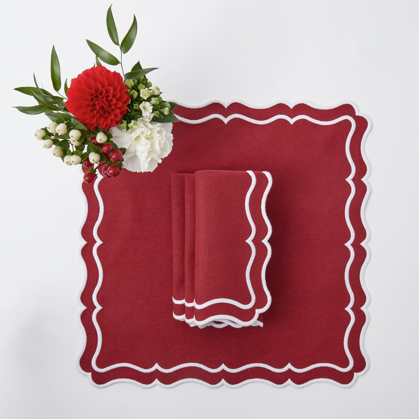 Berry Red Katherine Placemats & Napkins (Set of 4)