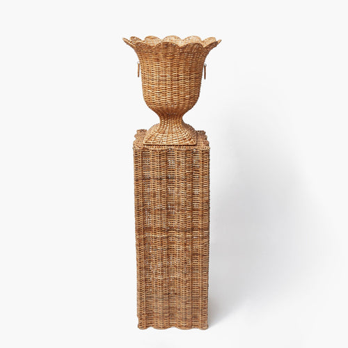 Liliana Scalloped Rattan Urn & Pedestal