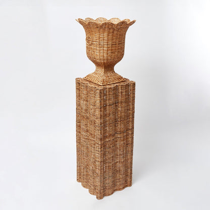 Liliana Scalloped Rattan Urn & Pedestal