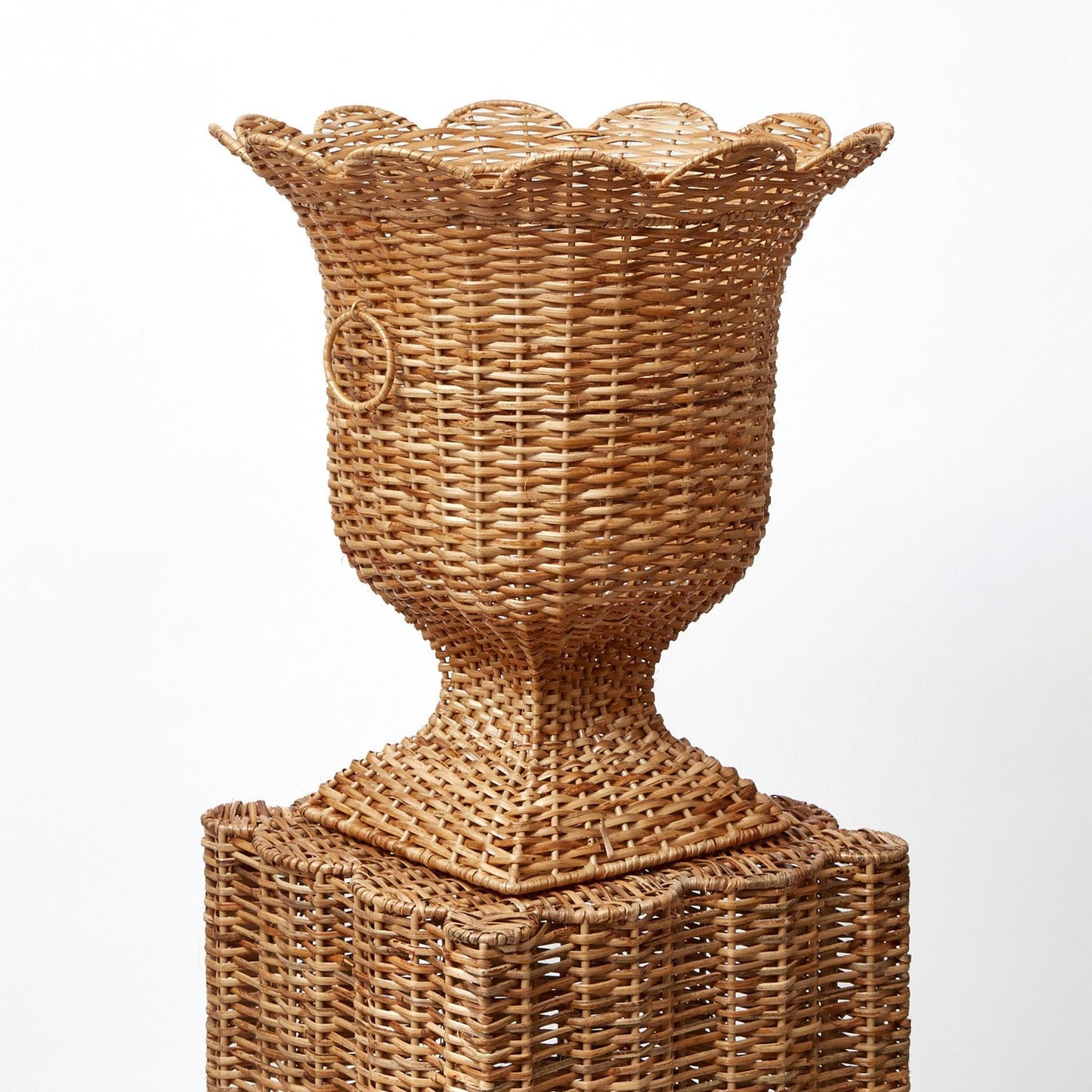 Liliana Scalloped Rattan Urn & Pedestal