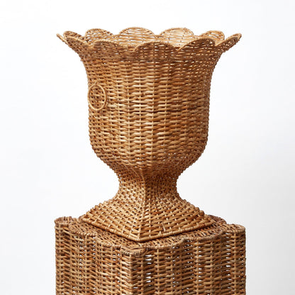 Liliana Scalloped Rattan Urn & Pedestal