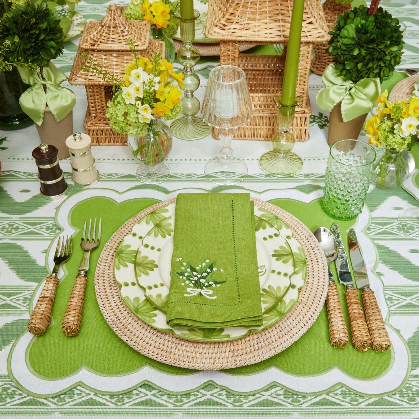 Green Lily of the Valley Linen Napkins (Set of 4)